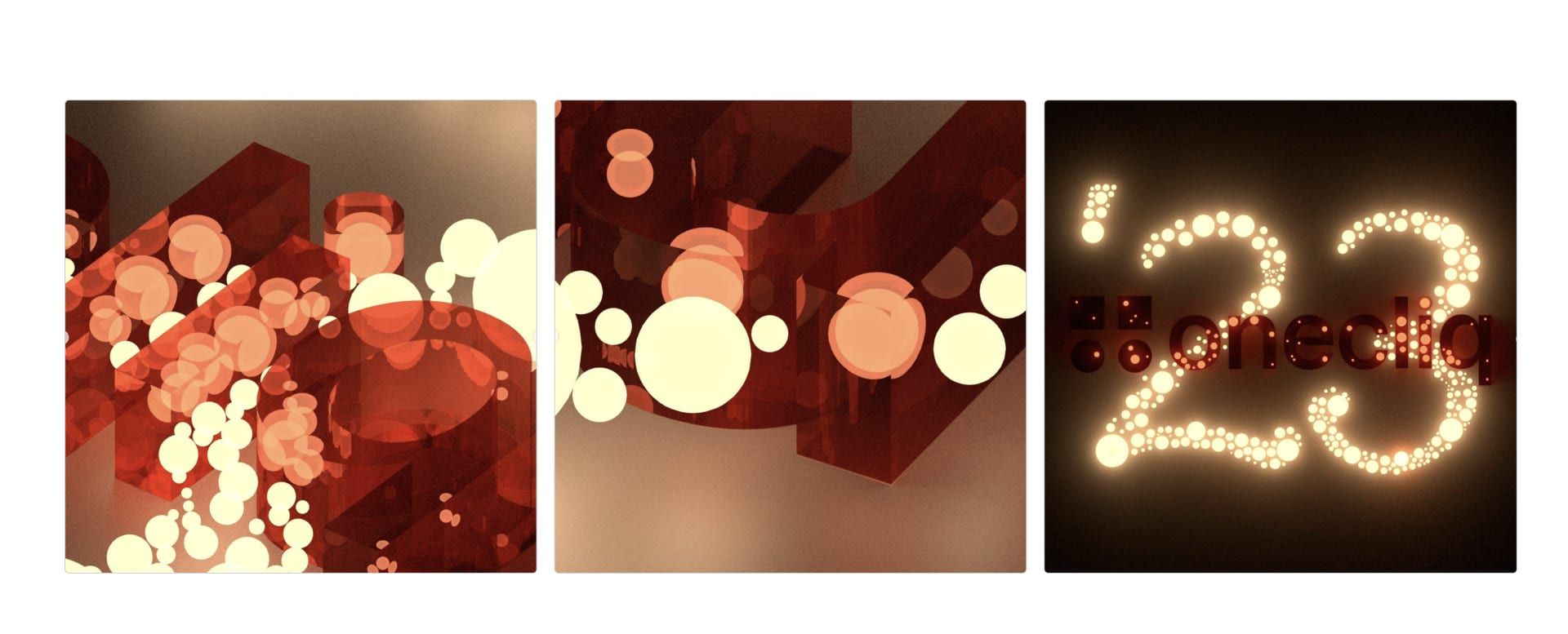 Frames from the onecliq New Year 2023 campaign, with glowing bubbles