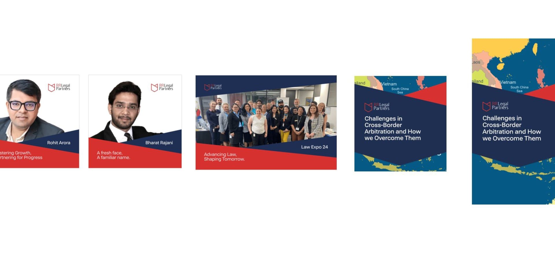RR Legal posts: team profiles, an event photo and article covers